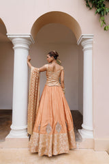 Rust Silk Jacquard Jaal Embellished Lehenga Set