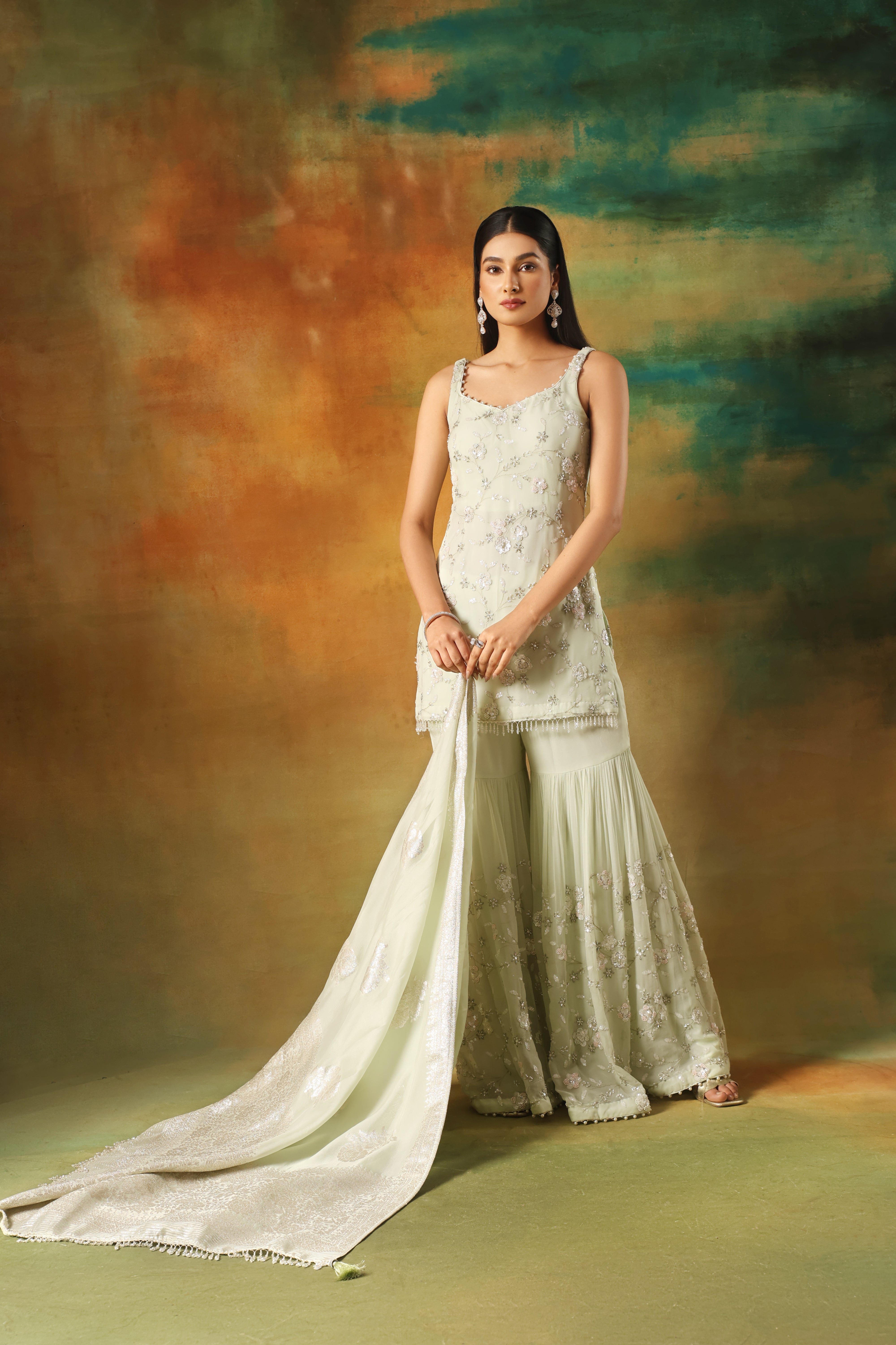 Pista Embroidered Georgette Shirt Sharara