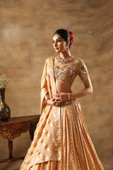 Gold Tissue jacquard Embroidered Lehenga Choli