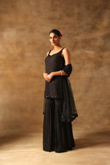 Black Tone On Tone Embroidered Shirt Sharara