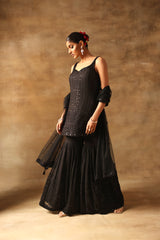 Black Tone On Tone Embroidered Shirt Sharara