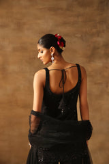 Black Tone On Tone Embroidered Shirt Sharara