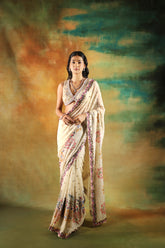 Ivory Embroidered Saree with Embellished Blouse