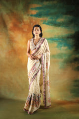 Ivory Embroidered Saree with Embellished Blouse