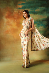 Ivory Embroidered Saree & Embellished Blouse