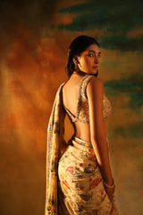 Ivory Embroidered Saree & Embellished Blouse