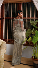 Pista Green Net Floral Embroidered Saree Set