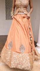 Rust Silk Jacquard Jaal Embellished Lehenga Set