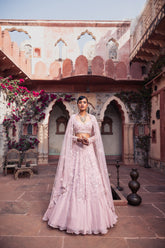 Pink Organza & Net Cutdana Embroidered Lehenga Set