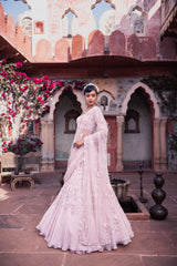 Pink Organza & Net Cutdana Embroidered Lehenga Set