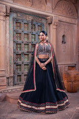 Black Net & Viscose Georgette Lehenga Set