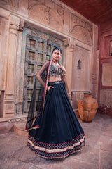 Black Net & Viscose Georgette Lehenga Set
