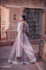 Grey Net & Organza Hand Embellished Lehenga Set