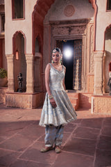 Ice Blue Tissue Hand Embellished Kalidar Anarkali Set