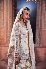 Ivory Jacquard Tissue Handcrafted Sharara Set