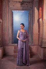 Wine Viscose Georgette Sequins Embellished Sharara Set
