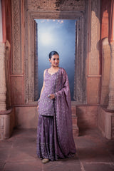 Wine Viscose Georgette Sequins Embellished Sharara Set