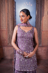 Wine Viscose Georgette Sequins Embellished Sharara Set