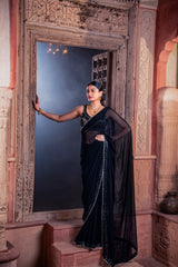Black Net & Viscose Georgette Saree Set