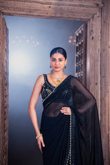 Black Net & Viscose Georgette Saree Set