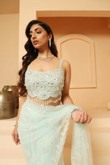 Sequin, beads, cutdana pearls hand crafted saree and blouse