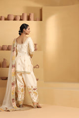 Embroidered Sequin Suit Set with Net Dupatta & Color Patch Design