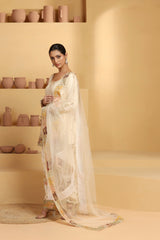 Embroidered Sequin Suit Set with Net Dupatta & Color Patch Design