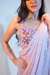 Lilac embroidered saree with multi tone sequence work blouse