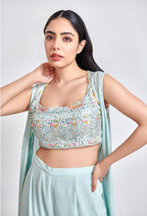 Ice Blue Sharara with Multicolor Blouse – Designer Ethnic Wear