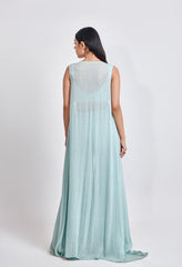 Ice Blue Sharara with Multicolor Blouse – Designer Ethnic Wear