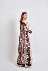 Fawn Satin Skirt & Top with Black Embroidery Jacket – Ethnic Set