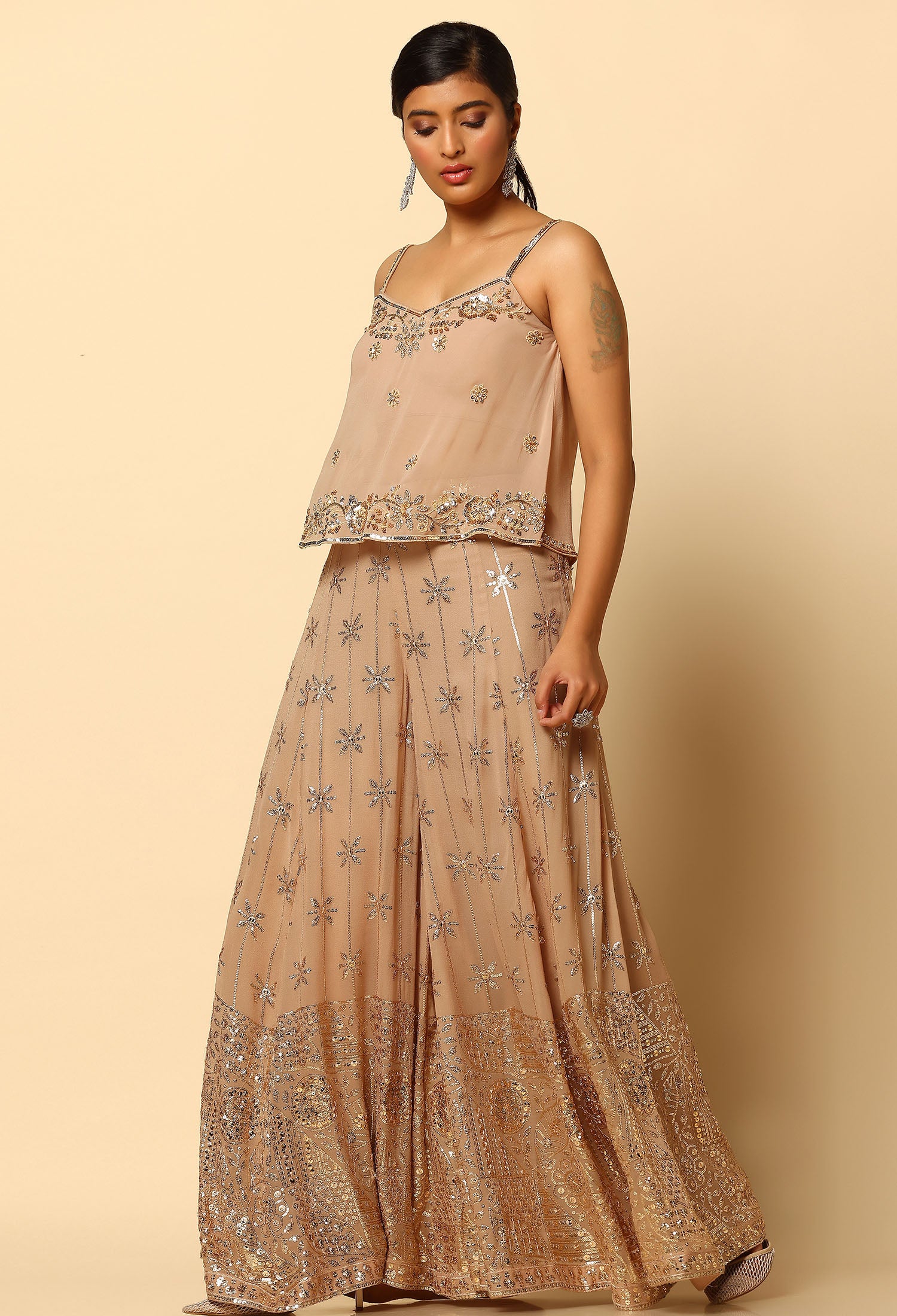 Champagne Color Sharara with Stylish Designer Top