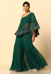 Bottle Green Fusion Outfit with Silver Mirror Work – Ethnic Wear