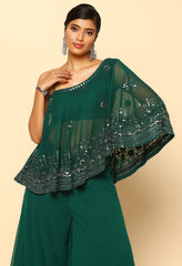 Bottle Green Fusion Outfit with Silver Mirror Work – Ethnic Wear