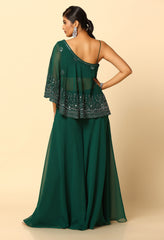Bottle Green Fusion Outfit with Silver Mirror Work – Ethnic Wear