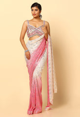 Pink Ombre Tone Saree With Mirror Work Blouse