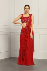 Designer Red Sequin Embroidered Sharara Saree for Weddings