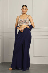 Navy Blue Georgette Sharara Pant Saree