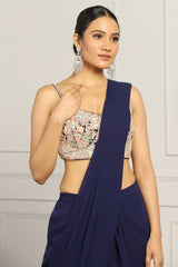 Navy Blue Georgette Sharara Pant Saree