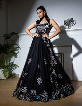 Black Net Sequin Embroidered Gown for Party & Evening Wear