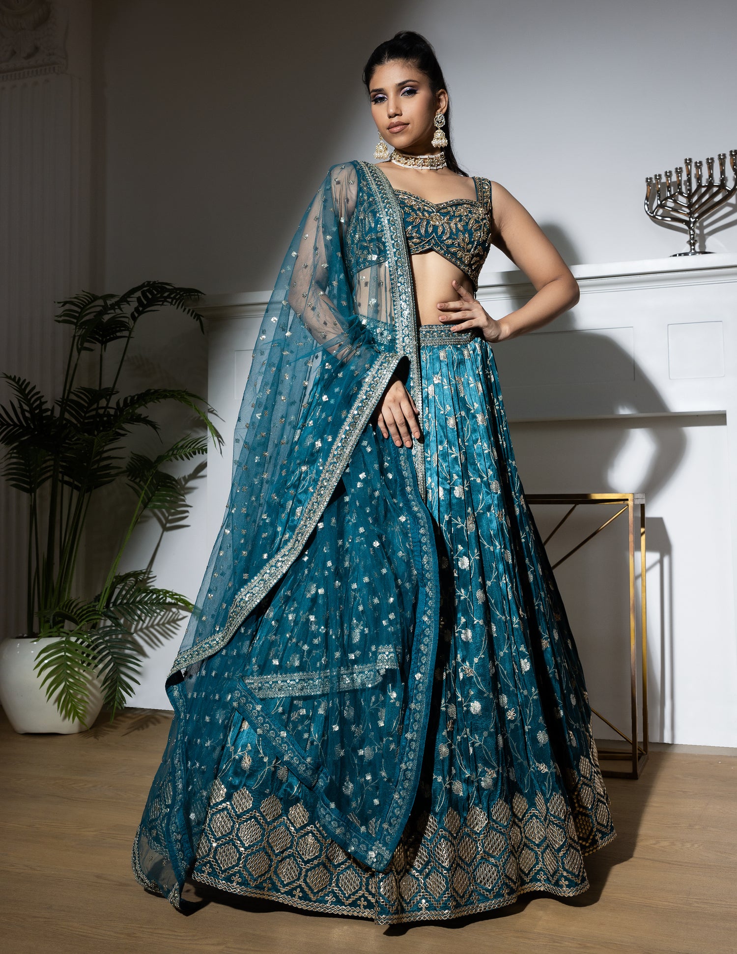 Floral Jaal Embroidered Bridal Lehenga