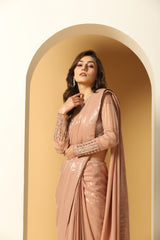 Rose Pink Georgette Cutdana Embroidered Saree