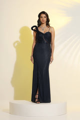 Sapphire Blue Body Hugging Gown | Designer Fitted Evening Gown