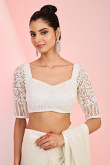 Ivory Georgette Sequins & Cutdana Hand Embellished Saree