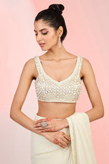 Ivory Georgette Cutdana & Sequins Hand Embellished Saree