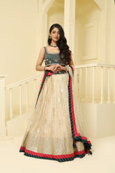 Gold and green embroided Tissue lehenga