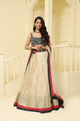 Gold and green embroided Tissue  lehenga