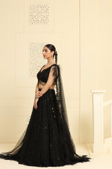 Flower kalidar lehenga and geomatric cutdana work on choli and feather dupatta