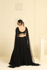 Flower kalidar lehenga and geomatric cutdana work on choli and feather dupatta