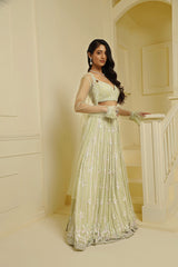 Sea Green Georgette Hand Embellished Jacket Lehenga